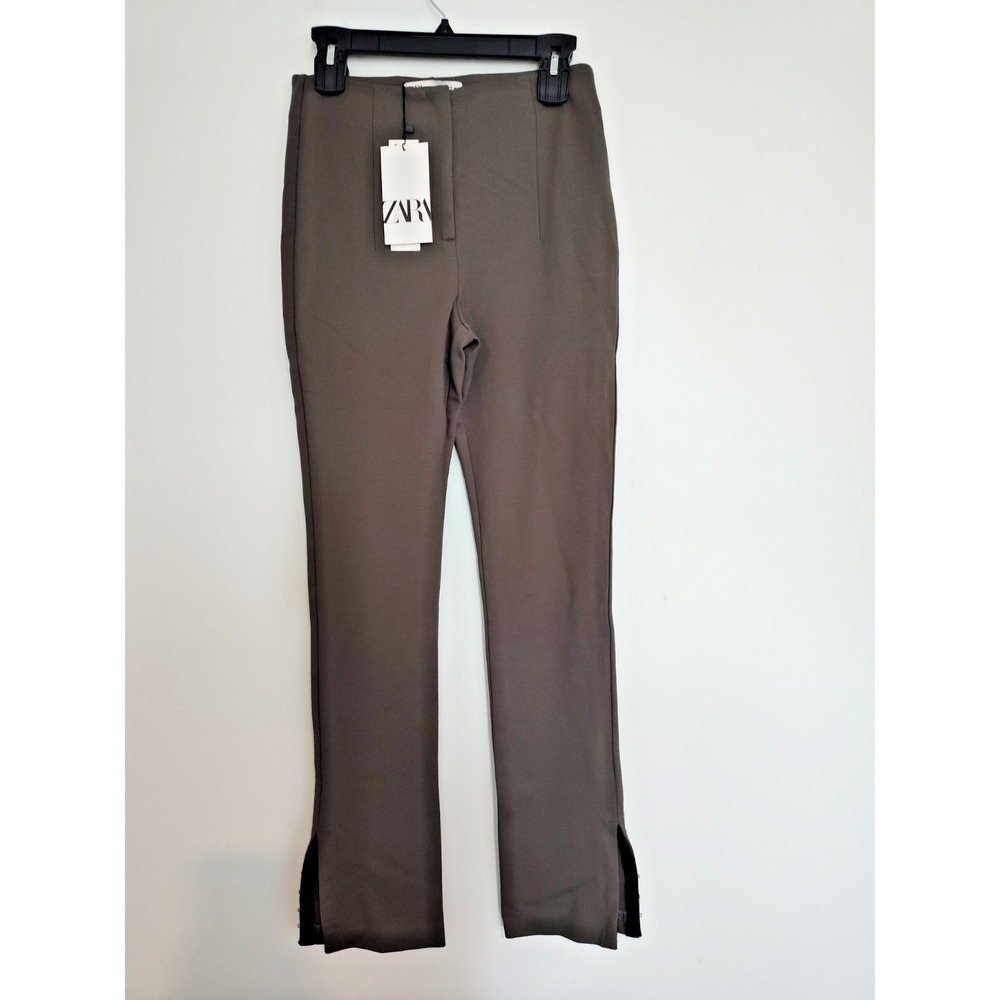 Zara NWT Split Hem Pants Leggings‎ Dark Green Small